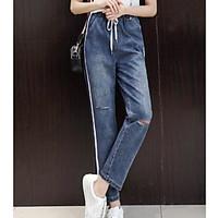 womens mid rise micro elastic jeans pants simple loose solid