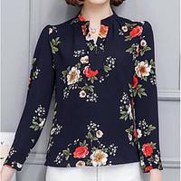 womens casual simple blouse print round neck long sleeve cotton thin