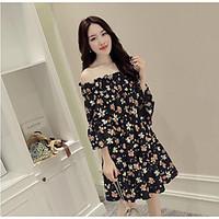 womens other casual loose sheath dress floral boat neck above knee lon ...