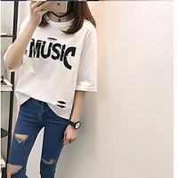 womens casualdaily simple t shirt letter round neck short sleeve cotto ...