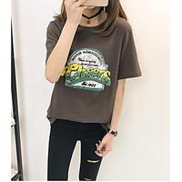 womens casualdaily vintage spring t shirt letter round neck short slee ...