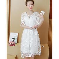 womens other casual cute a line dress solid round neck knee length sho ...