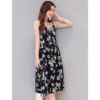 womens daily skater dress floral round neck midi short sleeve polyeste ...