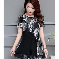 womens daily casual simple blouse floral round neck short sleeve chiff ...