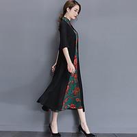 womens plus size casualdaily vintage a line dress print stand midi len ...