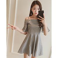 womens daily skater dress plaidcheck boat neck above knee sleeveless c ...