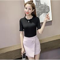 womens casualdaily simple summer shirt solid round neck short sleeve c ...