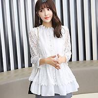 womens casualdaily simple spring blouse solid stand sleeve polyester