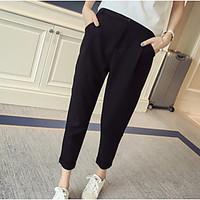 womens high rise micro elastic chinos pants simple harem pure color so ...