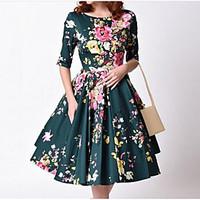 Women\'s Going out Casual/Daily Vintage A Line Dress, Floral V Neck Knee-length Short Sleeve Other Summer High Rise Inelastic Medium