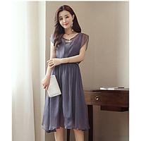 womens casualdaily simple loose dress solid round neck midi sleeveless ...