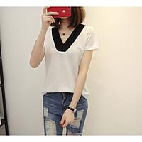 womens daily casual simple spring summer t shirt solid v neck short sl ...