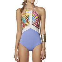 Women\'s Halter One-piece, Floral Spandex Pink Blue