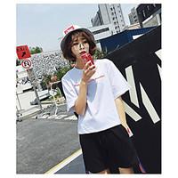 womens other simple t shirt solid letter number round neck short sleev ...