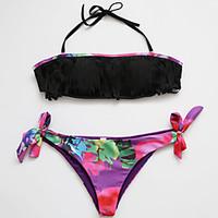 Women\'s Halter Bikini, Floral Spandex Black