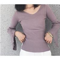 womens casual regular cardigan solid deep u long sleeve cotton spring  ...