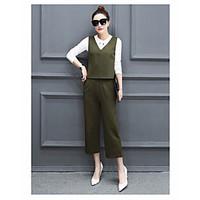womens daily simple spring t shirt pant suits solid round neck long sl ...