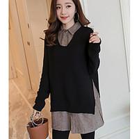 womens casual simple winter shirt solid v neck long sleeve cotton medi ...