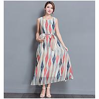 Women\'s Beach Party Holiday Sexy Boho Sophisticated Loose Dress, Color Block Round Neck Maxi Midi Sleeveless Others Spring Summer Mid Rise