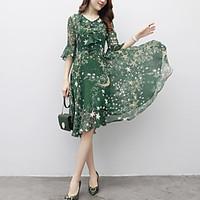 womens going out street chic slim chiffon swing dress print v neck kne ...