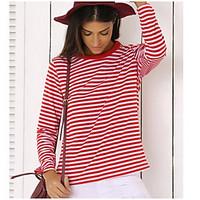 Women\'s Casual Simple Fall T-shirt, Striped Round Neck Long Sleeve Cotton Medium