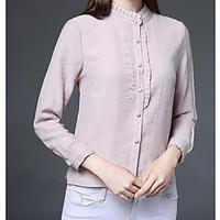 womens other simple spring fall shirt solid stand long sleeve others m ...