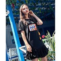 womens daily loose dress character round neck above knee short sleeve  ...