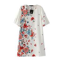 Women\'s Casual Loose Dress, Print V Neck Knee-length Short Sleeve Polyester Summer High Rise Inelastic Thin