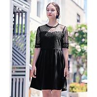 womens daily loose dress solid round neck above knee length sleeve pol ...