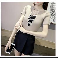 womens daily sexy summer t shirt solid round neck short sleeve polyest ...