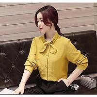 Women\'s Daily Vintage Spring Summer Shirt, Solid Shirt Collar Long Sleeve Linen Polyester Medium