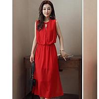 womens daily chiffon dress solid round neck maxi sleeveless polyester  ...