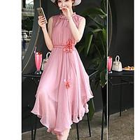 womens daily swing dress solid round neck maxi sleeveless polyester su ...