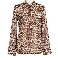 Women\'s Casual/Daily Simple Spring Summer Shirt, Leopard Shirt Collar Long Sleeve Others Thin