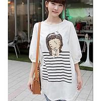 Women\'s Casual/Daily Simple Spring Summer T-shirt, Print Round Neck Short Sleeve Cotton Thin