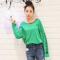 womens casualdaily simple spring summer t shirt letter round neck long ...