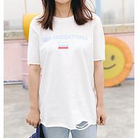 Women\'s Casual/Daily Simple Spring Summer T-shirt, Print Letter Round Neck Short Sleeve Cotton Thin