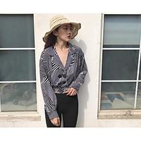 womens casualdaily simple shirt striped shirt collar long sleeve cotto ...