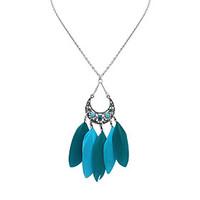 Women\'s Pendant Necklaces Feather Alloy Teardrop Tassels Euramerican Fashion Black Rose Deep Green Rainbow Khaki Jewelry Casual 1pc