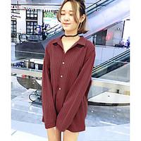 womens casualdaily simple spring summer shirt striped shirt collar lon ...