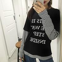 womens going out vintage t shirt striped round neck long sleeve cotton