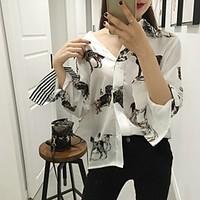 womens going out vintage blouse solid geometric round neck long sleeve ...