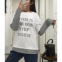 Women\'s Casual/Daily Simple Spring Summer T-shirt, Patchwork Letter Round Neck Long Sleeve Cotton Thin
