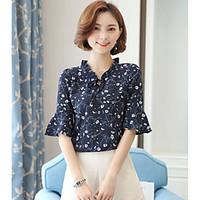 Women\'s Casual/Daily Simple Summer Blouse, Floral V Neck Short Sleeve Polyester