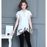 womens casualdaily simple summer shirt letter shirt collar short sleev ...