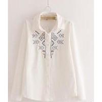 womens casualdaily simple spring summer shirt embroidered shirt collar ...