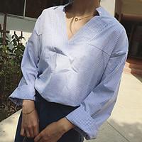 womens casualdaily simple spring summer shirt striped v neck long slee ...