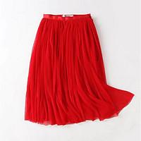 Women\'s Casual/Daily Knee-length Skirts Relaxed Loose Solid Summer