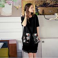 Women\'s Casual A Line Dress, Print V Neck Above Knee Short Sleeve Linen Summer Mid Rise Inelastic Thin