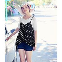 womens daily simple blouse round dots strap sleeveless polyester